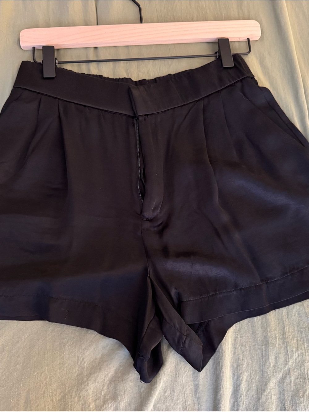 Zara Black High-Waist Satin-Look Shorts